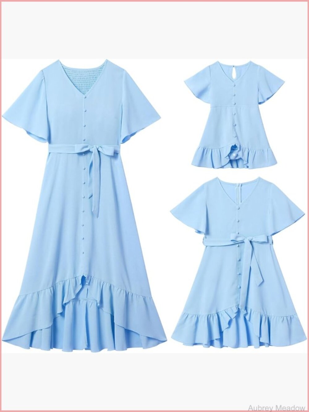 Boho Mommy and Me Dress Summer Holiday Casual Ruffle Sleeve V-Neck Midi A-Line